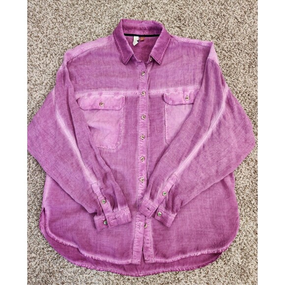 PILCRO By Anthropologie Joelle Relaxed Mulberry Purple Button Down Blouse Size S - Picture 3 of 8